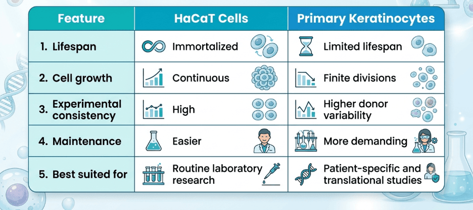 HaCaT cells vs primary keratinocytes comparison chart