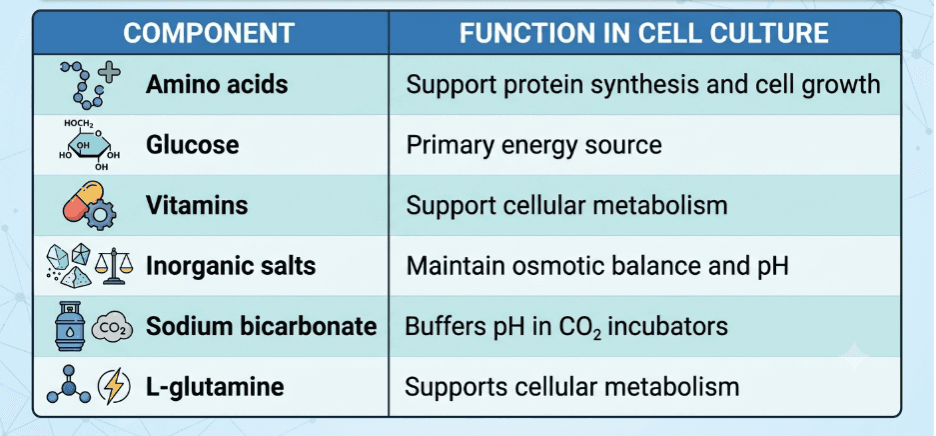 DMEM components and their functions in cell culture