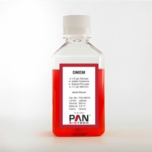 DMEM, w: 4.5 g/L Glucose, w: L-Glutamine, w/o: Sodium pyruvate, w: 3.7 g/L NaHCO3