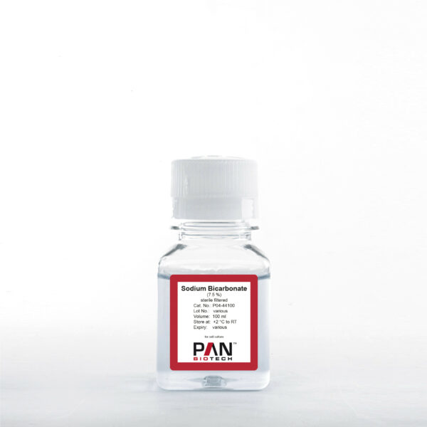 Small clear plastic bottle with clear solution of sodium bicarbonate chemical.